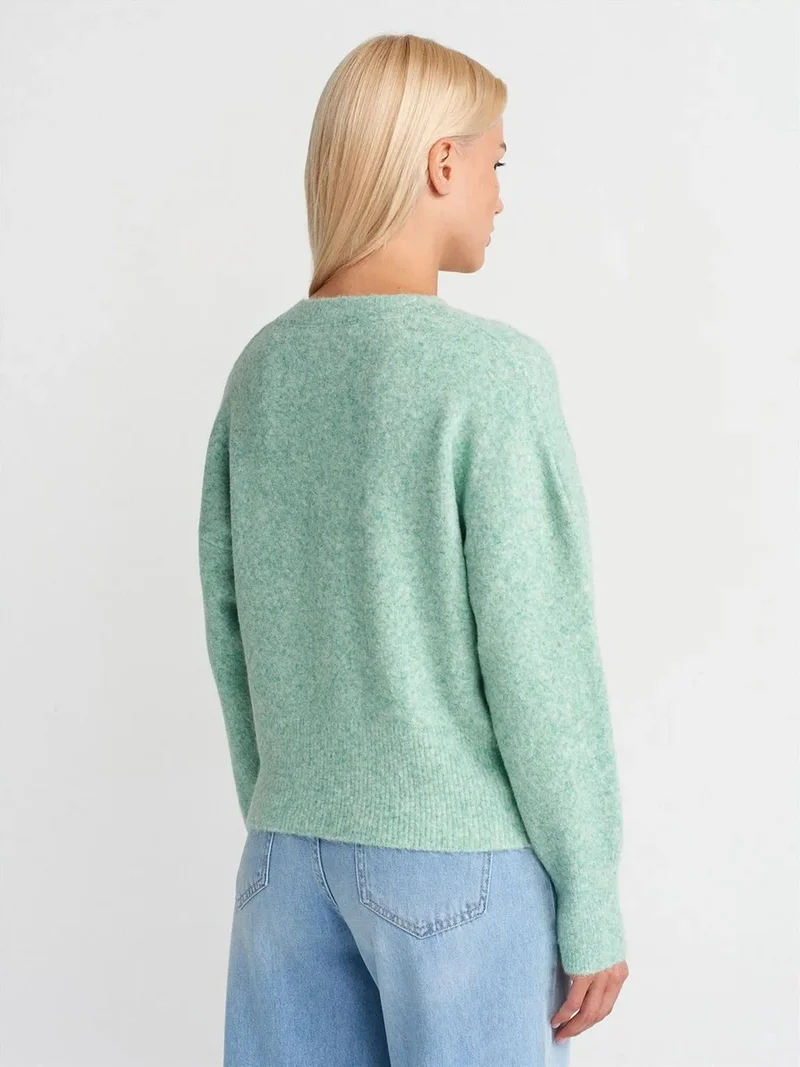 ديلفين DILVIN Women's V-neck Ribbed Knit Sweater