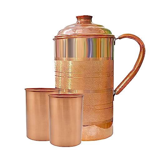 Adoko Pure Copper Water Jug 1.5 Litre with 2 Copper Glasses (300ml Each) | Ayurvedic Copper Pitcher Set for Drinking & Storage for Health & Wellness - Image 1