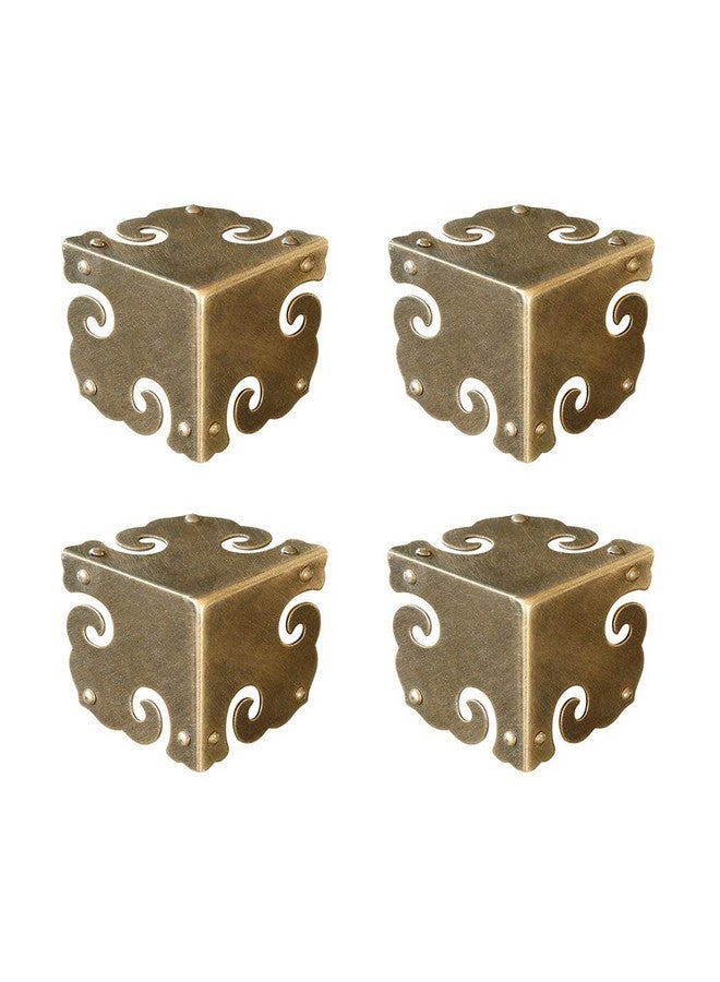 Tiazza 4Pcs Vintage Pure Brass Corner Protectors Antique Hardware Desk Edge Wooden Jewelry Gift Box Cabinet Three Sides Full Encase Corner Guard (Antique Bronze) - Image 1