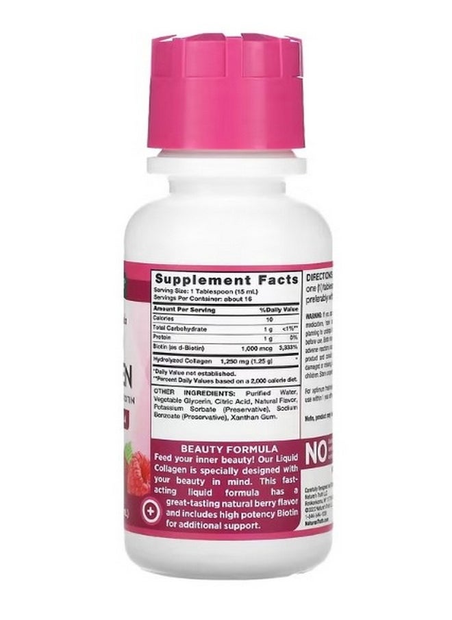 Nature's Truth Vitamins Liquid Collagen with Amino Acid Protein  Biotin Berry 8 fl oz 237 ml  - Image 2