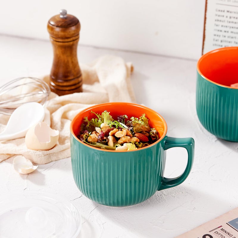 Hoilse Ceramic Soup Bowl with Handle 32oz â€“ Microwave Ramen Bowl with Lid, Soup Mugs & Cups for Cereal, Oatmeal, Ramen, Instant Noodle, Soup Container with Lid - Set of 2 (Green) - Image 3