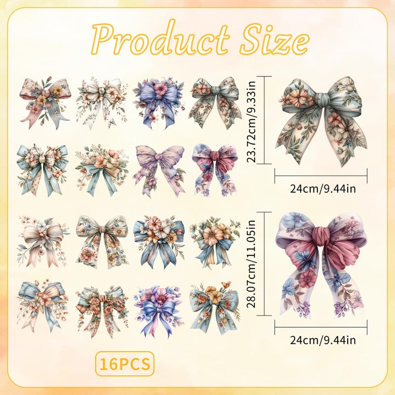 EoBeCy 16 Sheets Floral Bow Iron on Transfers for T-Shirts, Vintage DTF Transfers Ready to Press Heat Transfers Vinyl, Iron on Patches Decals for Clothes Backpack Bag Pillow Covers DIY Crafts - Image 3