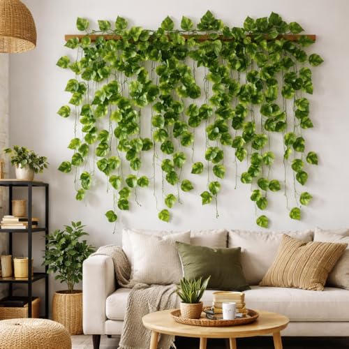 Akaar Polyester Artificial Plants Leaves Money Plant Greenery Hanging Vine Creeper Home Decor Door Wall Balcony Decoration Party Festival Craft (7.2Ft) - Pack Of 5 - Image 5