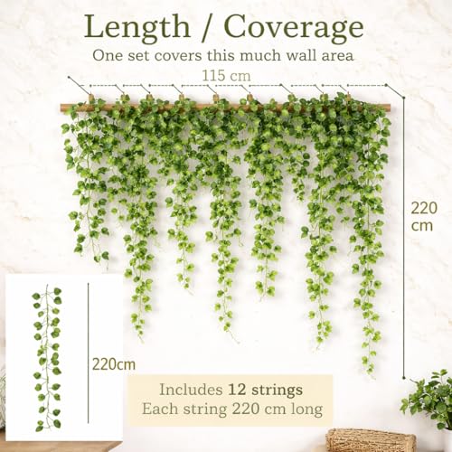 Akaar Polyester Artificial Plants Leaves Money Plant Greenery Hanging Vine Creeper Home Decor Door Wall Balcony Decoration Party Festival Craft (7.2Ft) - Pack Of 5 - Image 2