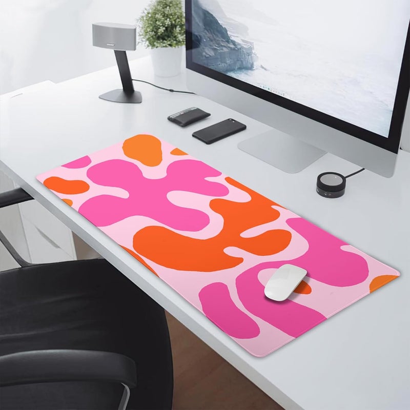 aportt Pink Orange Cute Gaming Mouse Pad Large XL Kawani Preppy Abstract Modern Geographic Extended Large Desk Mat Mousepad Non-Slip Rubber Base Stitched Edge Long Desk Pad for Desktop Office PC,24x14 Inch - Image 5
