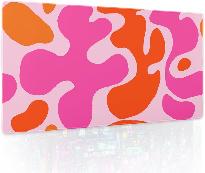 aportt Pink Orange Cute Gaming Mouse Pad Large XL Kawani Preppy Abstract Modern Geographic Extended Large Desk Mat Mousepad Non-Slip Rubber Base Stitched Edge Long Desk Pad for Desktop Office PC,24x14 Inch - Image 1