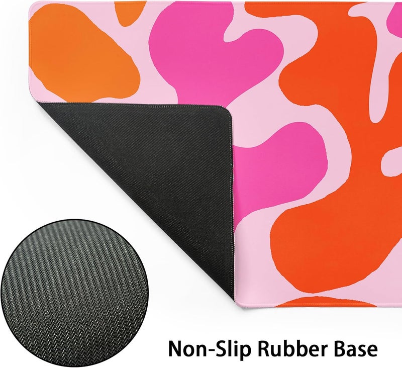 aportt Pink Orange Cute Gaming Mouse Pad Large XL Kawani Preppy Abstract Modern Geographic Extended Large Desk Mat Mousepad Non-Slip Rubber Base Stitched Edge Long Desk Pad for Desktop Office PC,24x14 Inch - Image 3