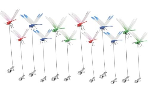 Defemim 12 Pack Dragonfly Clip,3D Dragonfly Garden Stakes Decor,Fly Deterrent,Dragonfly Humming Bird Stakes,Deer and Horse,Bird and Fly Scare Devices for Indoor Outdoor Garden - Image 1