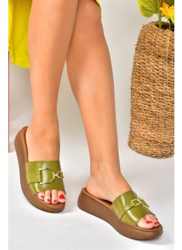 Fox Shoes Green Genuine Leather High-Sole Daily Women's Slippers P291049403  - Image 4
