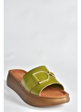 Fox Shoes Green Genuine Leather High-Sole Daily Women's Slippers P291049403  - Image 5