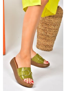 Fox Shoes Green Genuine Leather High-Sole Daily Women's Slippers P291049403  - Image 3