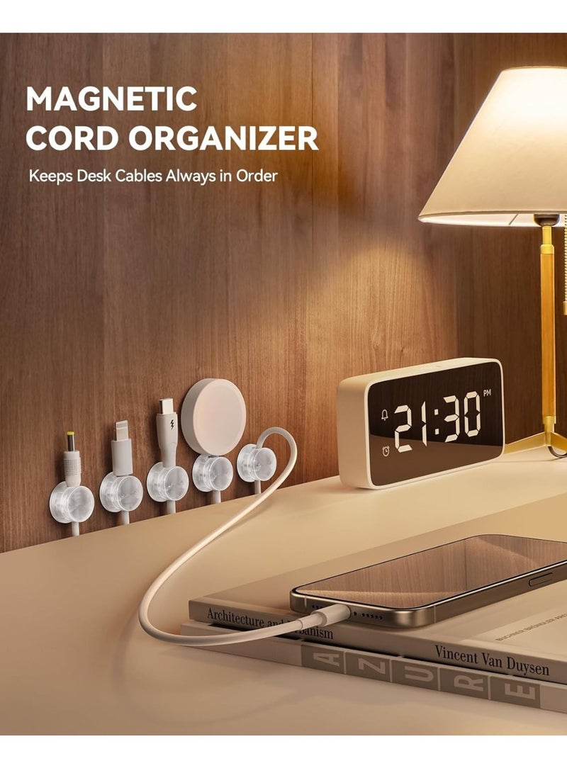 T NEWFUN 6 Pack Magnetic Cable Clips 【Cable Smooth Adjustable】 Cord Holder, Under Desk Cable Management, Adhesive Wire Holder Keeper Organizer (Transparent) - Image 2