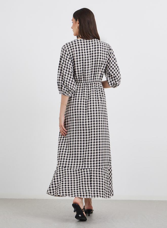 Styli Gingham Check Print Frilled Hem Maxi Dress - Image 5