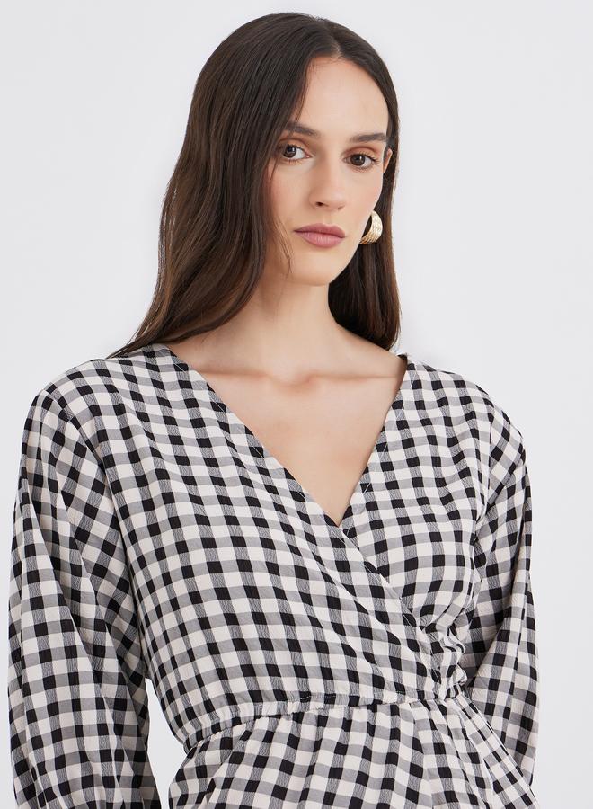 Styli Gingham Check Print Frilled Hem Maxi Dress - Image 4