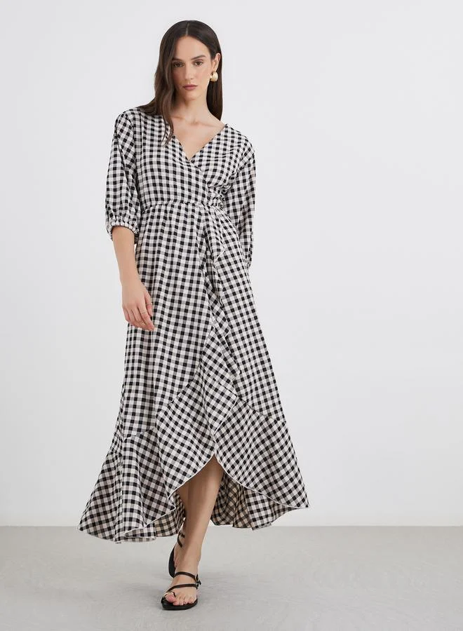 ستايلي Styli Gingham Check Print Frilled Hem Maxi Dress