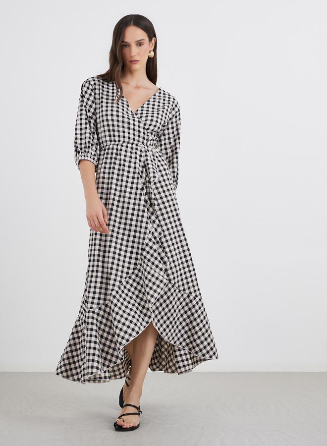 Styli Gingham Check Print Frilled Hem Maxi Dress - Image 2