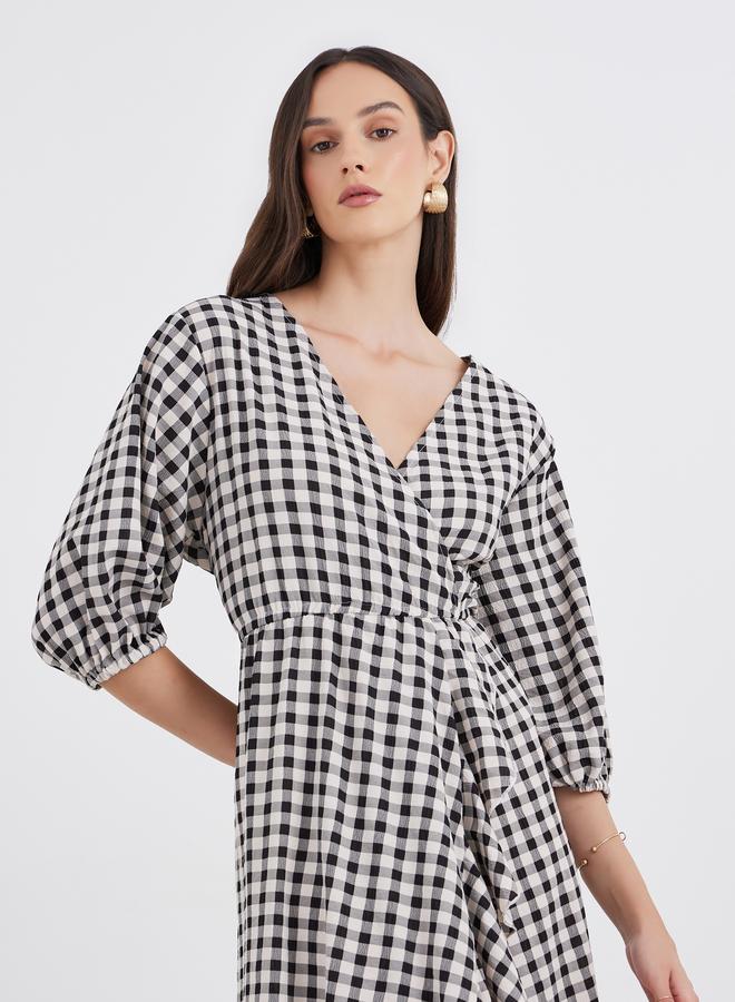 Styli Gingham Check Print Frilled Hem Maxi Dress - Image 3