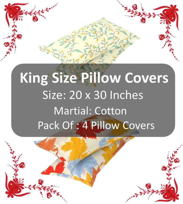 BSB HOME Present Designer Printed 4 Piece 100% Pure Cotton Pillow Cover Set- 20" X30" Inches, (Multicolor,Red Beige & Green) - Image 3