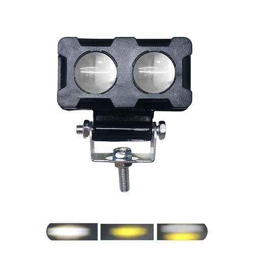 Aksmit Super Bright 2 LED Fog Light Lens Projector Dual Color White & Yellow With High & Low Beam For All Motorbike, Scooty & ATVs (Set of 1) - Image 1