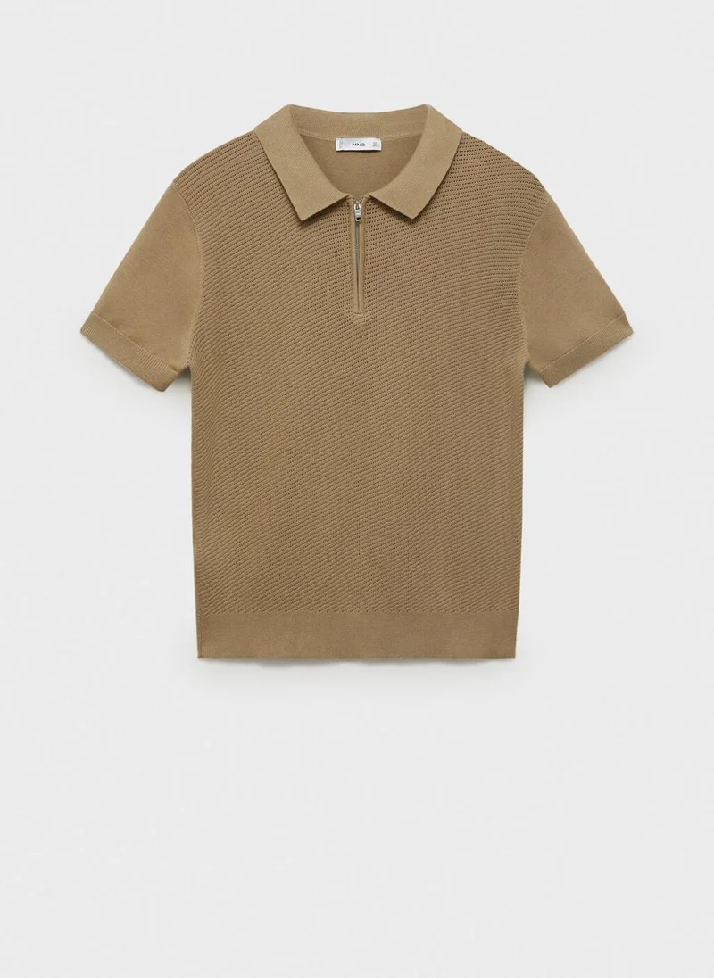 Mango Man  Openwork knitted polo shirt with zip for Men | Best Price UAE