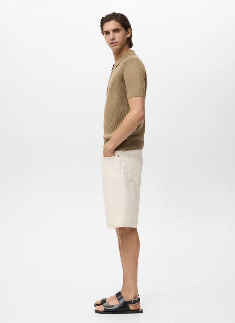 Mango Man  Openwork knitted polo shirt with zip for Men | Best Price UAE