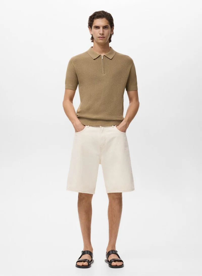 Mango Man  Openwork knitted polo shirt with zip for Men | Best Price UAE