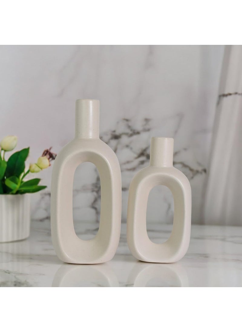 The Decor Lane - The Decor Lane Handcrafted Flower vase Home Decor | White Vase/Flower Vase/Pampas Grass Vase/Ceramic Vase/Home Decor Centrepiece/Decor Showpiece Vase 6 & 8 Inches (Pack of 2) (Bottle Set of 2) - Image 1