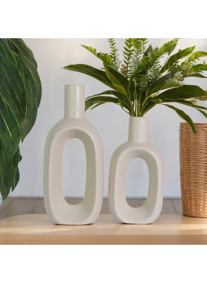 The Decor Lane - The Decor Lane Handcrafted Flower vase Home Decor | White Vase/Flower Vase/Pampas Grass Vase/Ceramic Vase/Home Decor Centrepiece/Decor Showpiece Vase 6 & 8 Inches (Pack of 2) (Bottle Set of 2) - Image 1