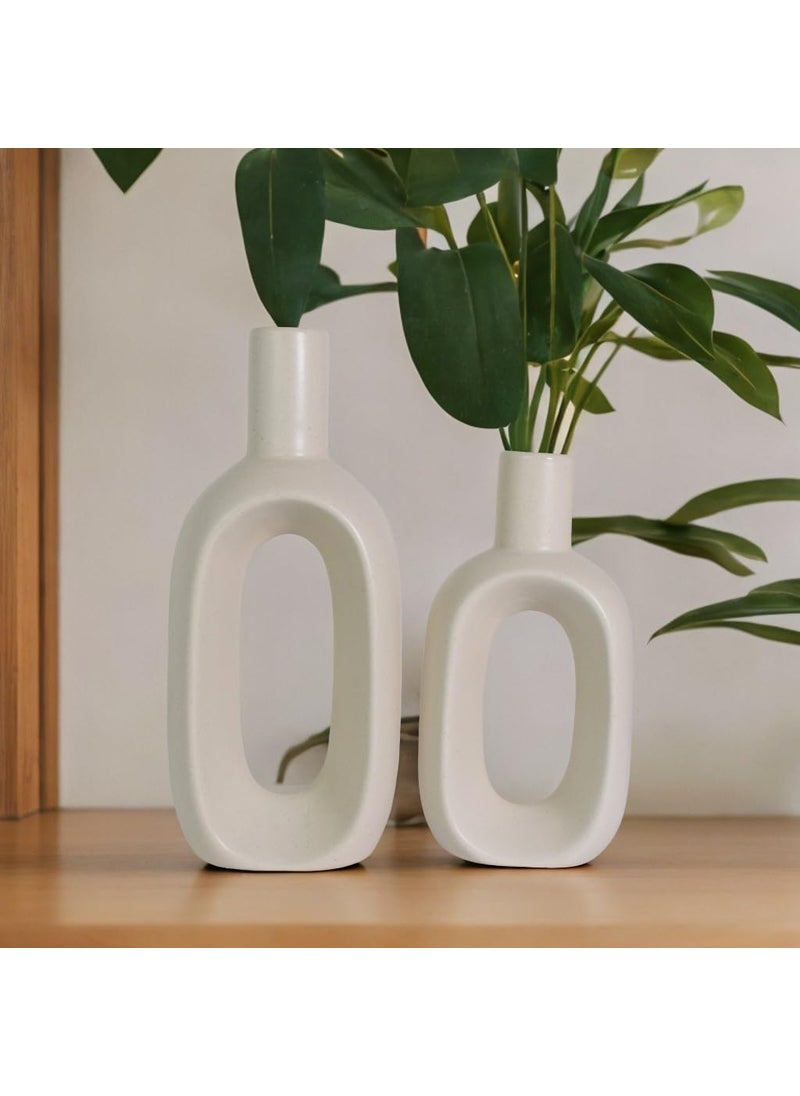 The Decor Lane - The Decor Lane Handcrafted Flower vase Home Decor | White Vase/Flower Vase/Pampas Grass Vase/Ceramic Vase/Home Decor Centrepiece/Decor Showpiece Vase 6 & 8 Inches (Pack of 2) (Bottle Set of 2) - Image 1