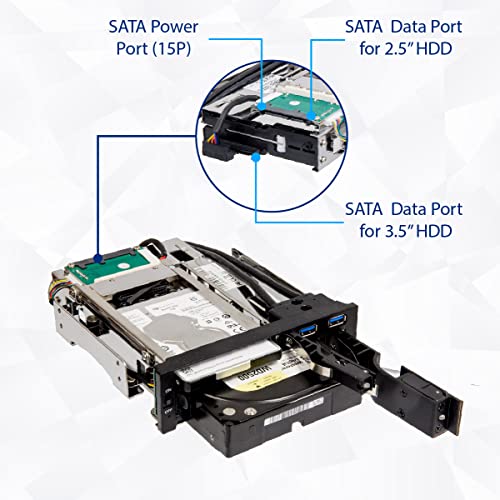 Syba SY-MRA55006 5.25" Bay Tray Less Mobile Rack for 3.5" and 2.5" Sata III HDD with Extra 2 Port USB 3.0, Black/White - Image 2