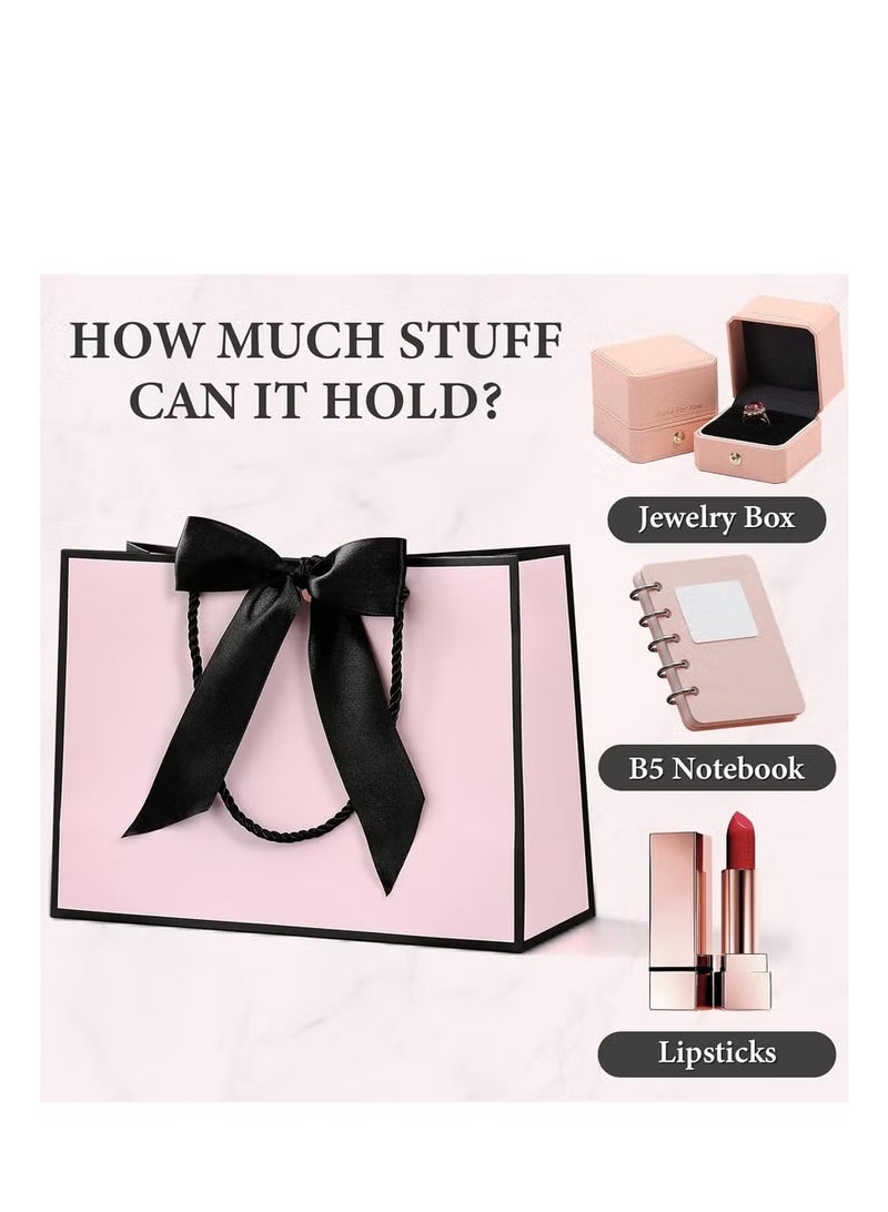 معجب قطعتان من أكياس الهدايا باللونين الأسود والوردي، حاملات هدايا من الورق السميك الصديق للبيئة مع شريط، بطاقات تهنئة، مناديل ورقية للنساء والفتيات، وصيفات العروس، أعياد الميلاد، حفلات الزفاف، المناسبات - Image 4