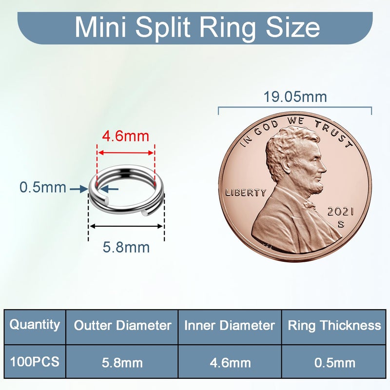 CooBigo 100 PCS 6mm Mini Split Ring for Jewelry Making, Double Loops Round Split Jump Rings Necklaces Bracelets Earrings Metal Tiny Keychains Key Rings for Pet Collar Tag DIY Craft Accessories - Image 2