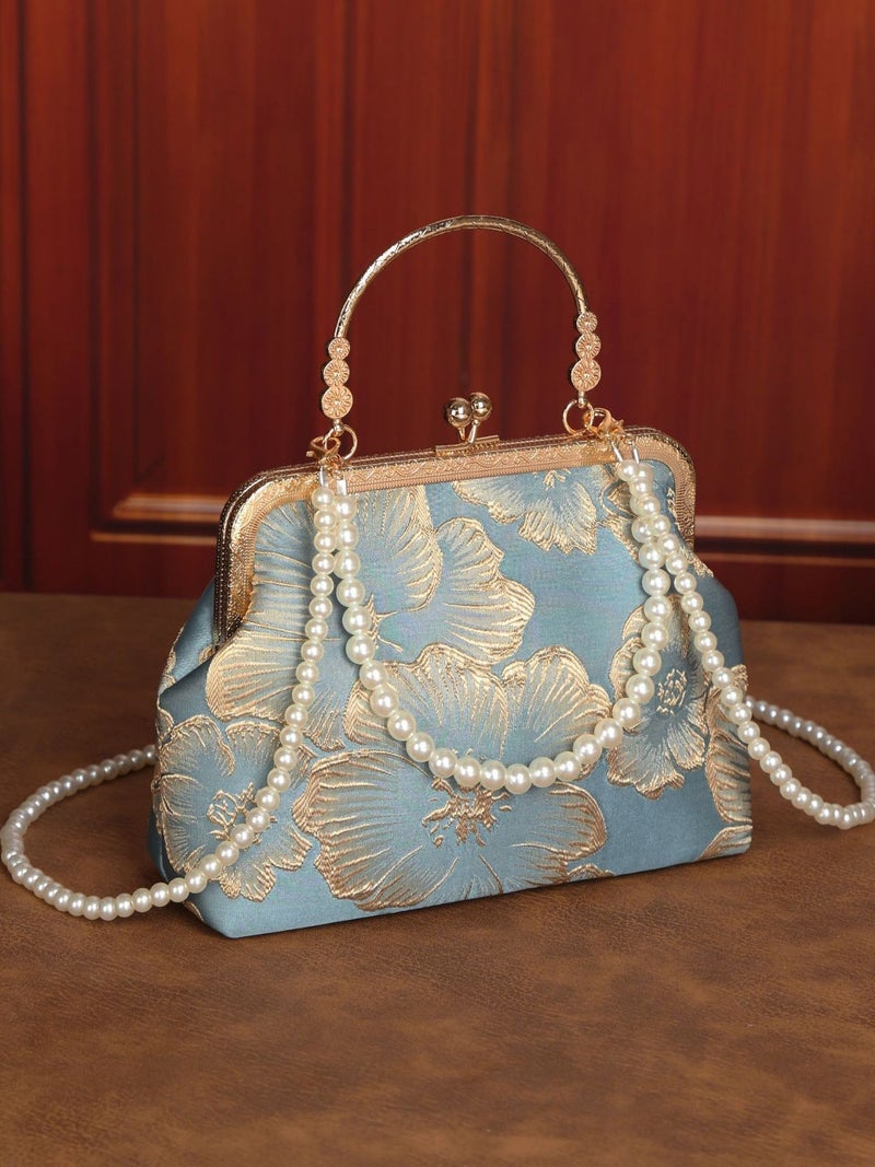 New Chinese Style National Style Cheongsam Bag Elegant Elegant Dinner Clip Bag Solemn Handbag Gold Bag Pearl Bag Crossbody Bag - Image 4