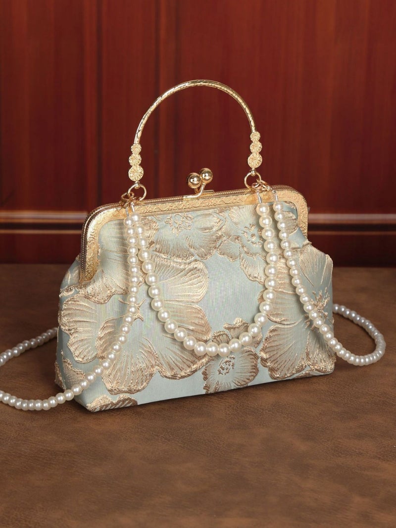 New Chinese Style National Style Cheongsam Bag Elegant Elegant Dinner Clip Bag Solemn Handbag Gold Bag Pearl Bag Crossbody Bag - Image 5
