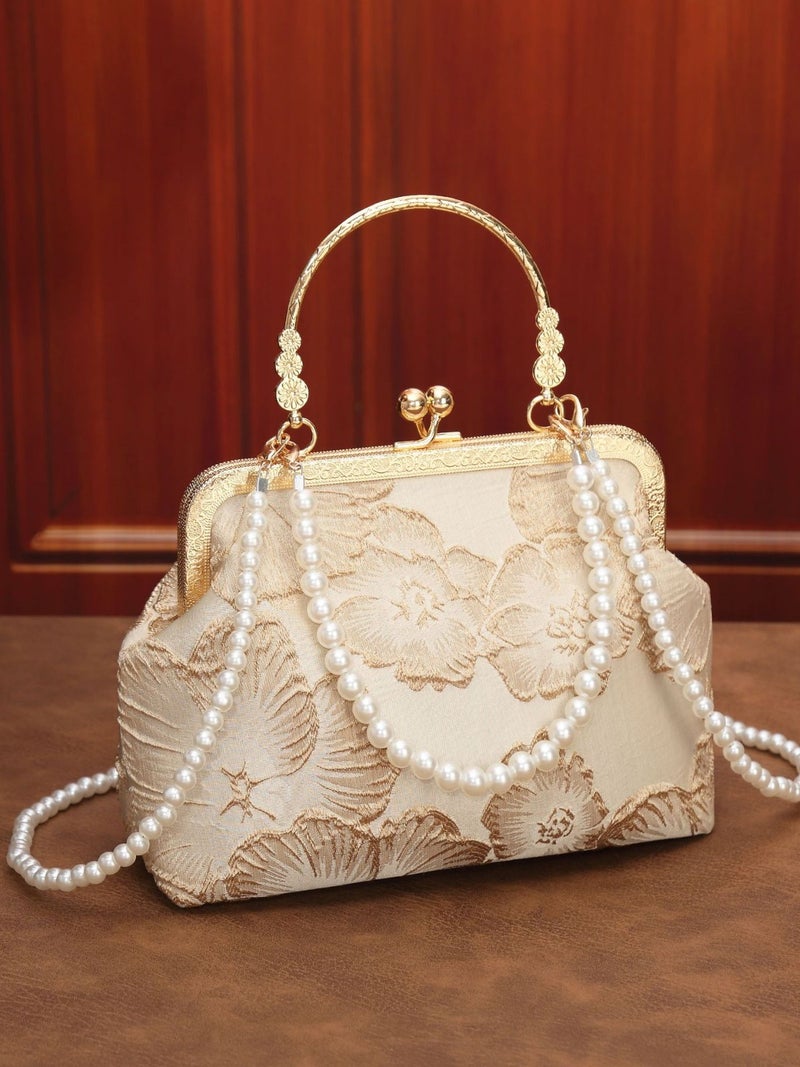 New Chinese Style National Style Cheongsam Bag Elegant Elegant Dinner Clip Bag Solemn Handbag Gold Bag Pearl Bag Crossbody Bag - Image 3