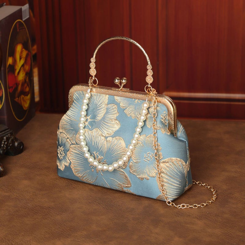 New Chinese Style National Style Cheongsam Bag Elegant Elegant Dinner Clip Bag Solemn Handbag Gold Bag Pearl Bag Crossbody Bag - Image 1