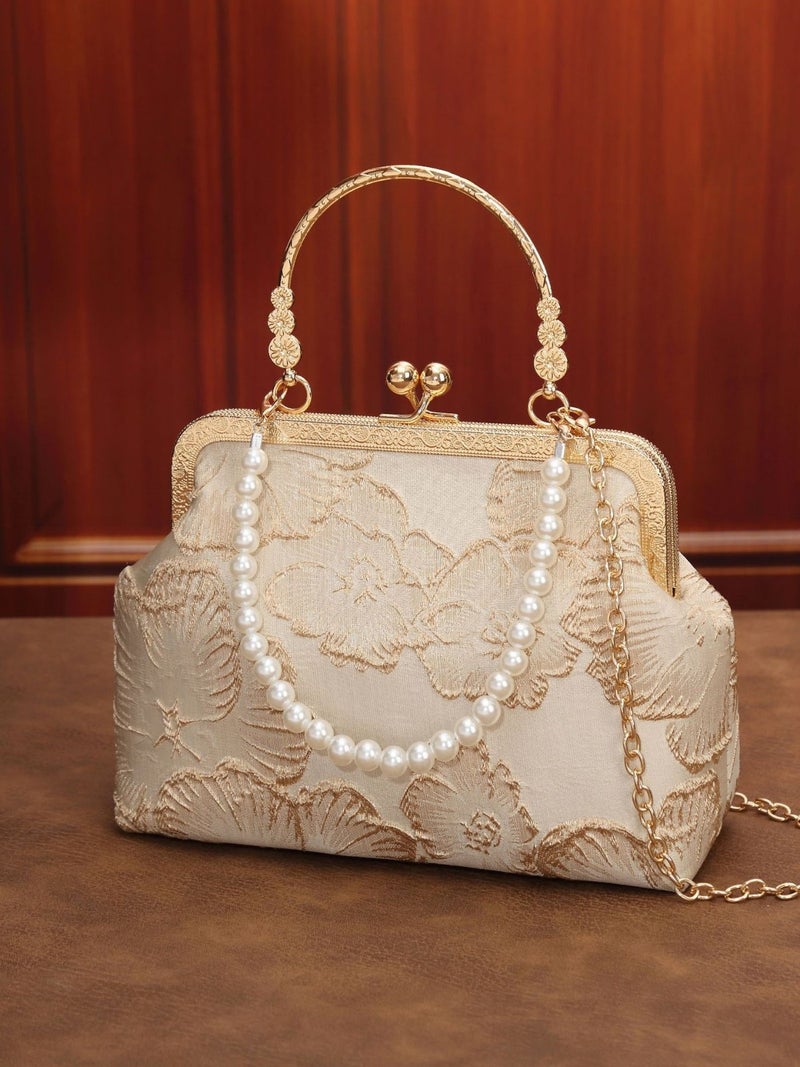 New Chinese Style National Style Cheongsam Bag Elegant Elegant Dinner Clip Bag Solemn Handbag Gold Bag Pearl Bag Crossbody Bag - Image 2