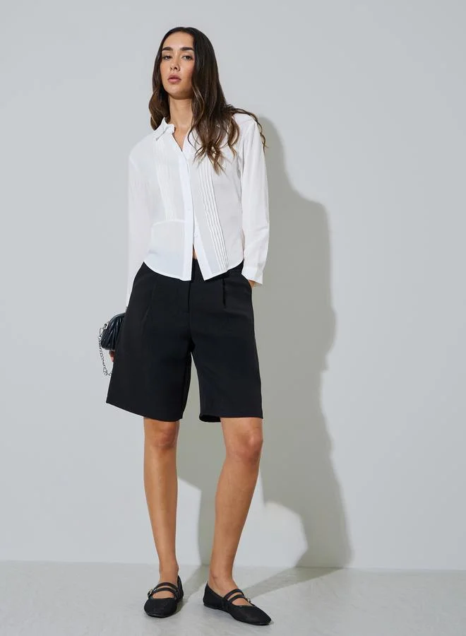 ستايلي White Pintuck Long Sleeve Shirt