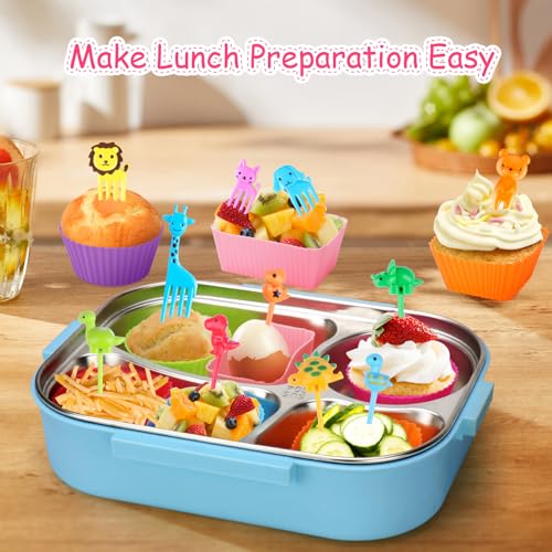 DOUDOULE 100PCS Silicone Lunch Box Dividers for Kids Lunch Accessories Set, Including 24 Reusable Silicone Cupcake Liners Baking Muffin Cups with 76 Animal Food Picks for Kids, Lunchbox Bento Box Accessories - Image 3