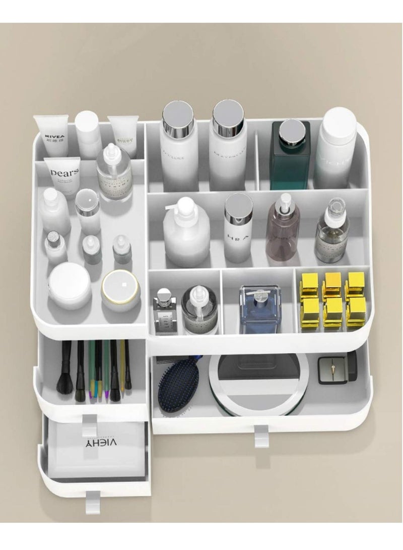 Suntown منظم مكياج للطاولة، منظم مكتب بسعة كبيرة مع أدراج لمستحضرات التجميل وأحمر الشفاه والمجوهرات والعناية بالأظافر والعناية بالبشرة، مثالي لغرف النوم وأسطح الحمام - أبيض كبير - Image 4