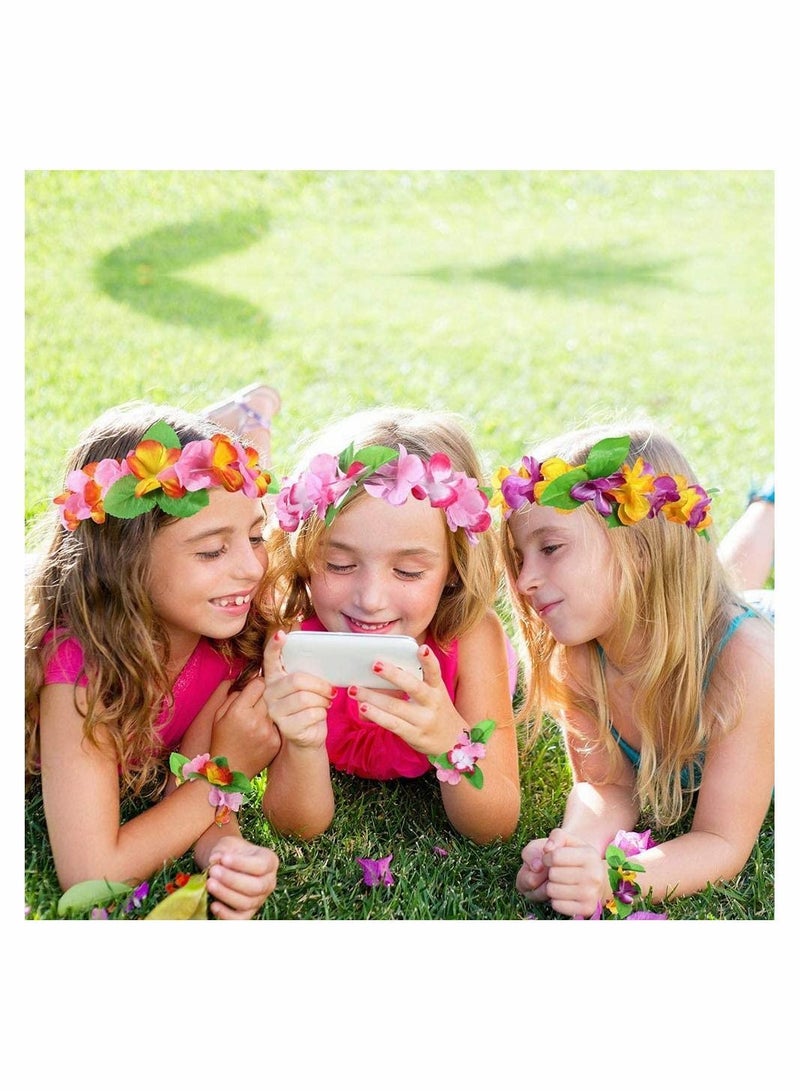 Y&D Hawaiian Wreath Headband Wristbands 24 PCS Tropical Hawaii Necklace Headpiece Bracelets Wedding Vacation Summer Beach Carnival Party Decorations  - Image 2