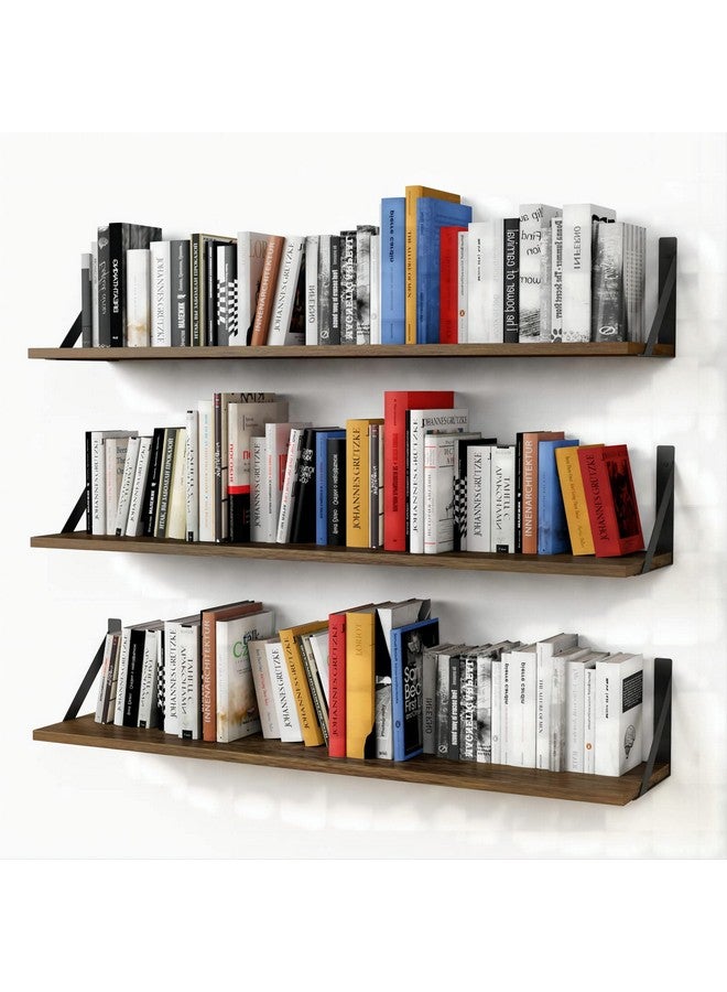 Forbena Forbena Floating Book Shelves for Wall Set of 3, 36 Inches Long Wall Bookshelf for Bedroom, Large Wood Heavy Duty Hanging Bookshelves for Books, Living Room Decor, Closet Storage (Rustic Brown)  - Image 1