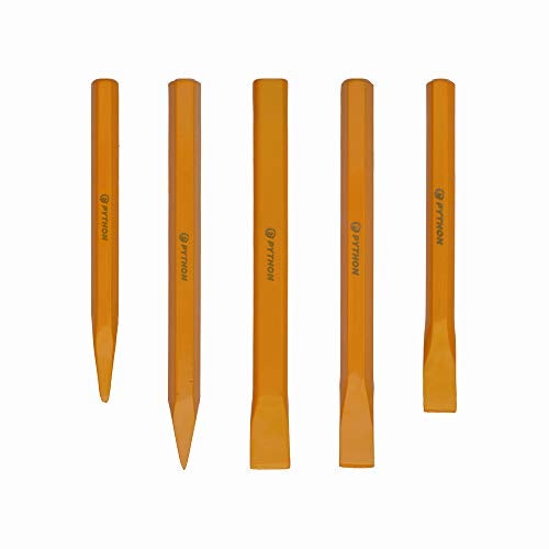 Python Flat & Pointed Construction Mason Cold Chisel 5pc Tool Set - Image 1