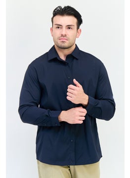SELECTED Men Regular Fit Solid Long Sleeve Casual Shirt, Navy  - Image 1