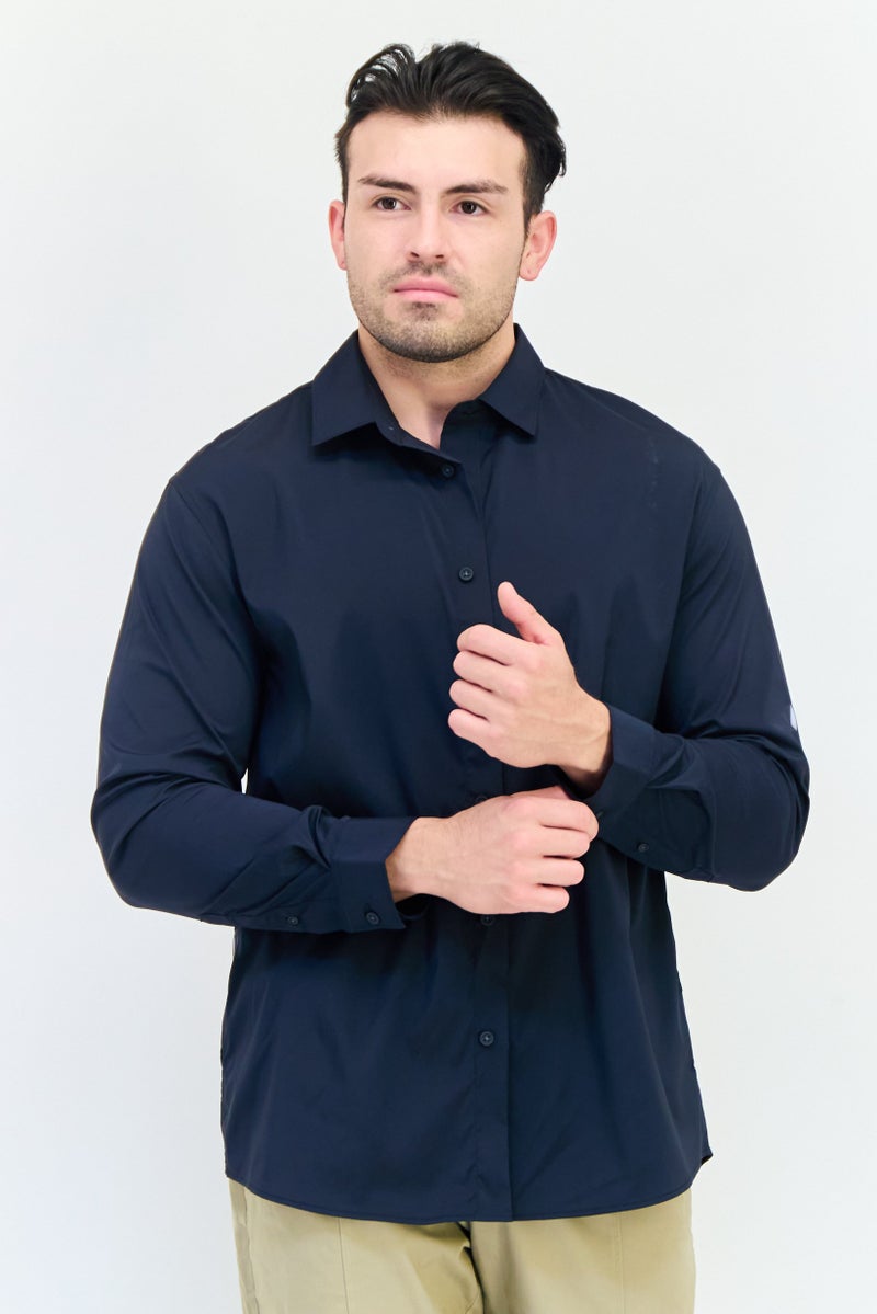 SELECTED Men Regular Fit Solid Long Sleeve Casual Shirt, Navy - Image 1