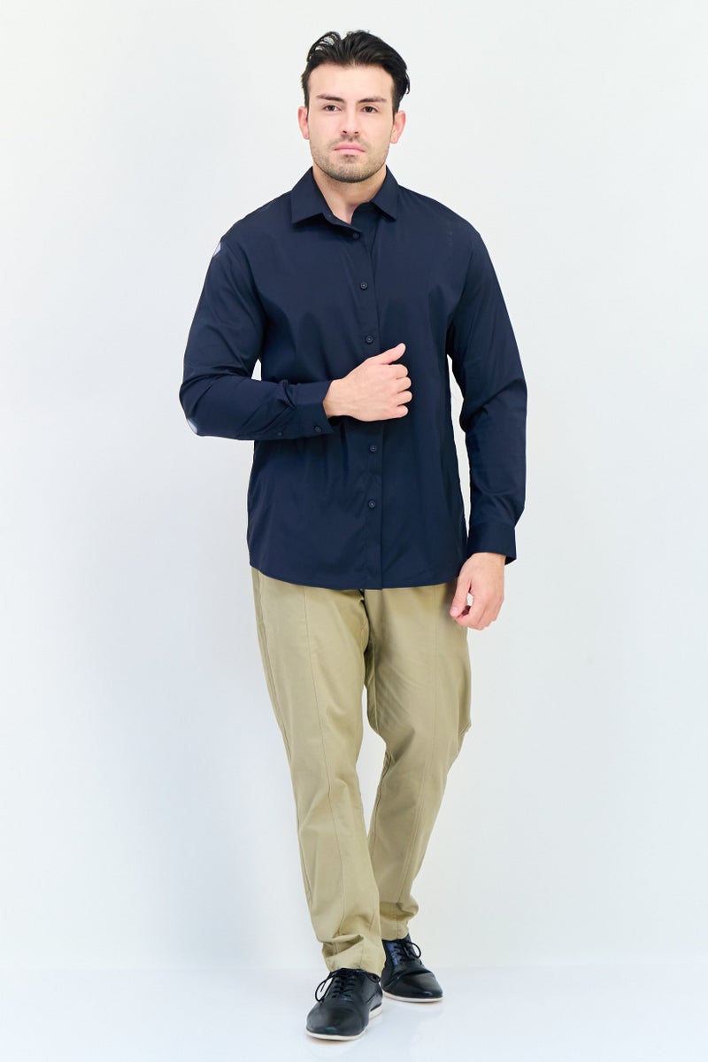 SELECTED Men Regular Fit Solid Long Sleeve Casual Shirt, Navy - Image 2