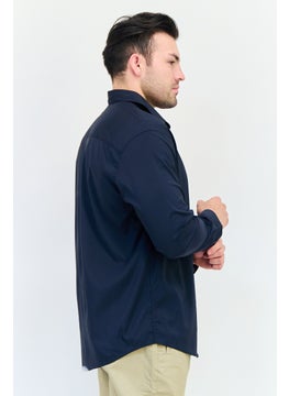 SELECTED Men Regular Fit Solid Long Sleeve Casual Shirt, Navy  - Image 4