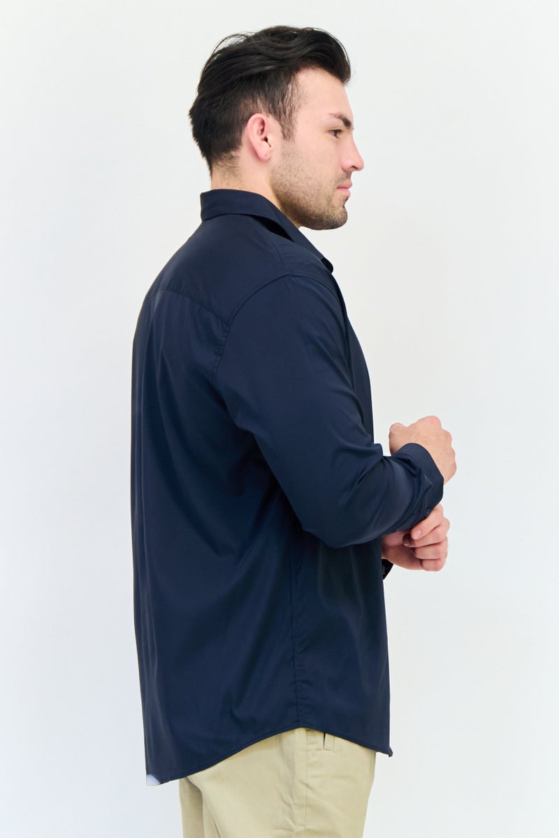 SELECTED Men Regular Fit Solid Long Sleeve Casual Shirt, Navy - Image 4