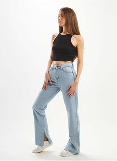 High-Waist Light Wash Split Hem Straight Leg Jeans. - pzsku/Z318A04837E9453868695Z/45/_/1721179304/533aaf84-5641-4d9e-a25b-c9699929d619