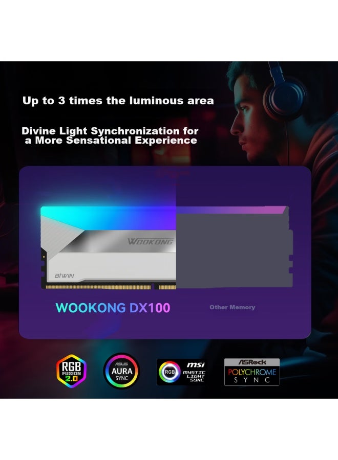 Biwin 32gb Kit Ddr5 6000mhz Desktop Memory Module Wokong Dx100 Dazzling Rgb Light Bar Stone Black - Image 3